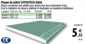 plaque de plâtre gypsotech aqua