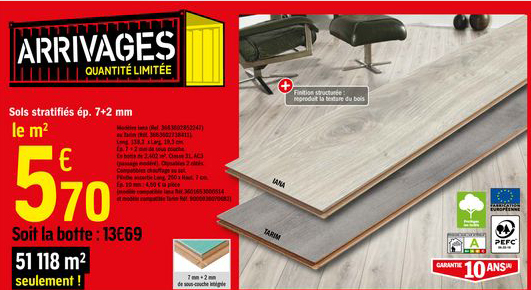 sols stratifiés ép. 7+2 mm