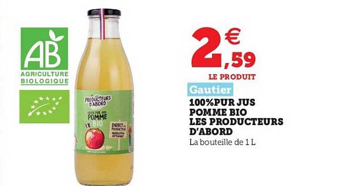 100% pur jus pomme bio les producteurs d'abord gautier