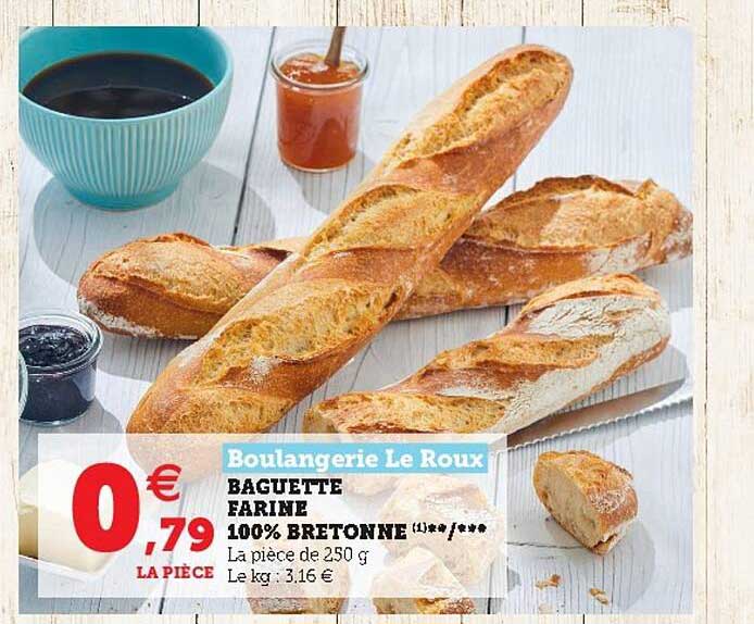 baguette farine 100% bretonne boulangerie le roux