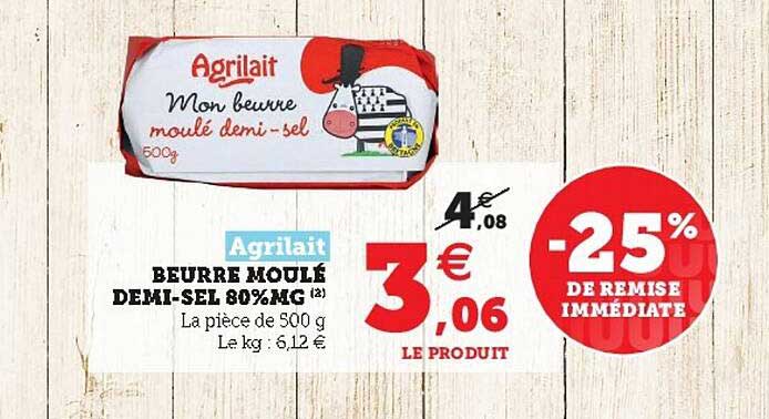 beurre moulé demi-sel 80% mg agrilait