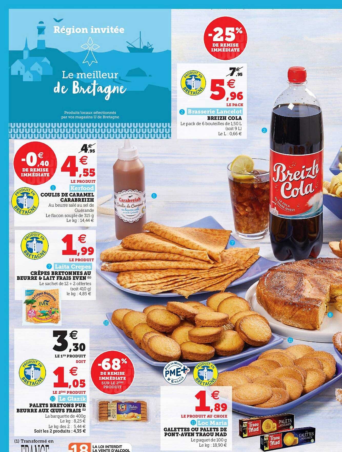 coulis de caramel carabreizh, crêpes bretonnes au beurre & lait frais even, palets bretons pur beurre aux oeufs frais, galettes ou palets de pont-aven traou mad, breizh cola