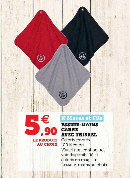 essuie-mains carré avec triskel