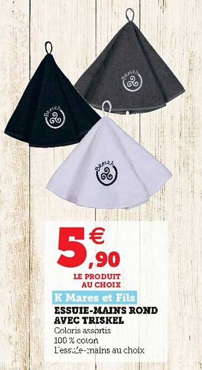 essuie-mains rond avec triskel k mares et fils