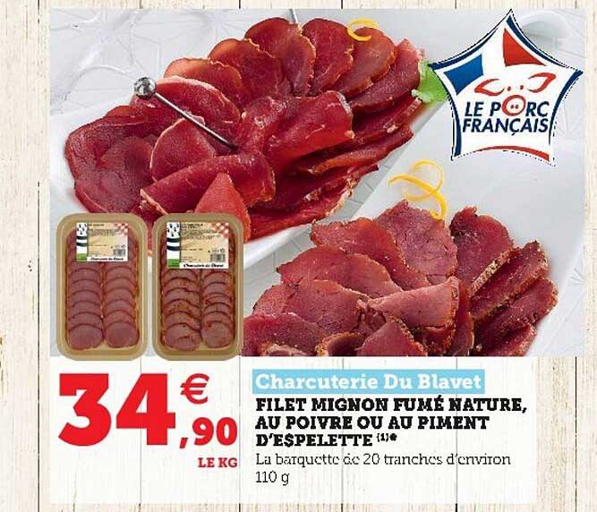 filet mignon fumé nature, au poivre ou au piment d'espelette charcuterie du blavet