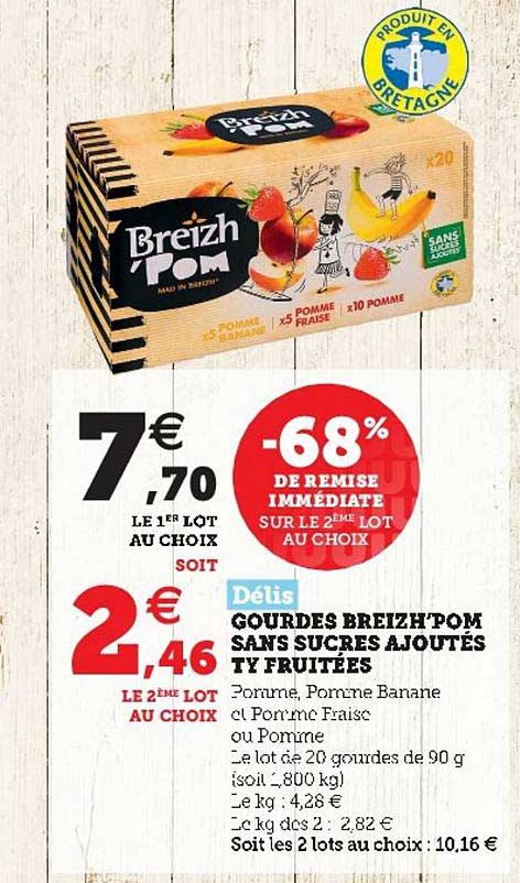 gourdes breizh'pom sans sucres ajoutés ty fruitées délis