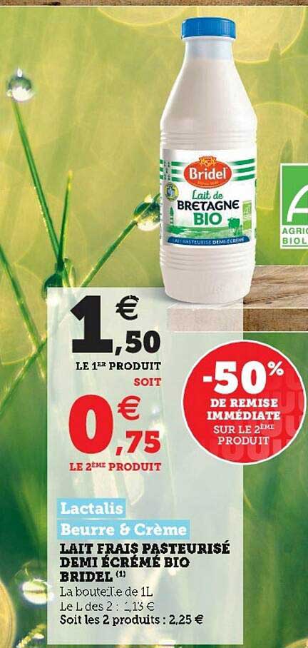 Lait Frais Pasteurisé Demi écrémé Bio Bridel
