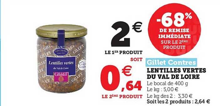 lentilles vertes du val de loire gillet contres -68% de remise immédiate sur le 2ème produit