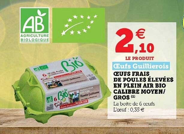 oeufs frais de poules élevées en plein air bio calibre moyen - gros oeufs guillierois