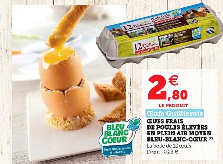 oeufs frais de poules élevées en plein air moyen bleu-blanc-coeur