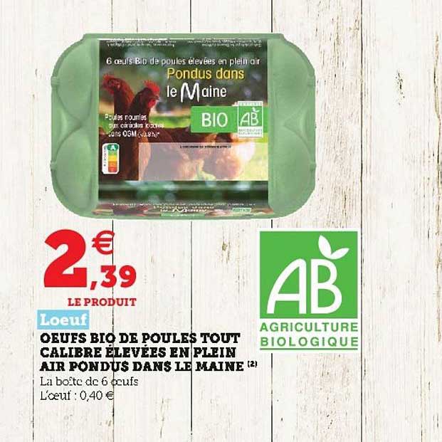 œufs bio de poulets tout calibre élevées en plein air pondus dans le maine loeuf
