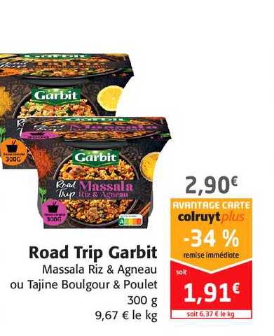 road trip garbit massala riz & agneau ou tajine boulgour & poulet