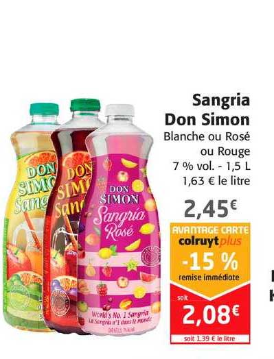 sangria don simon blanche ou rosé ou rouge