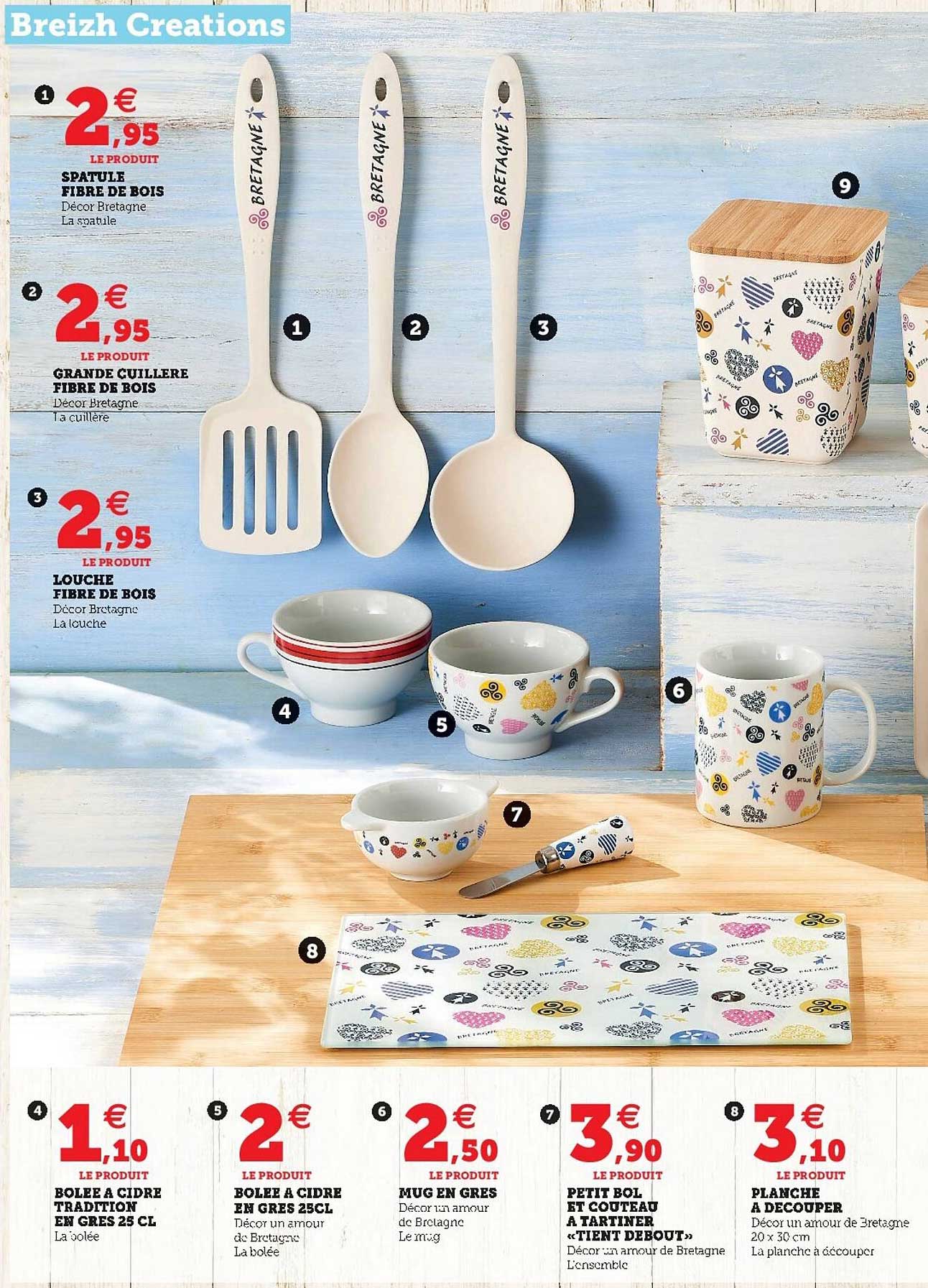 spatule fibre de bois, louche fibre de bois, boulée à cidre tradition en grès 25 cl, boulée à cidre en grés 25 cl, petit bol et couteau à tartiner "tient debout", planche à découper