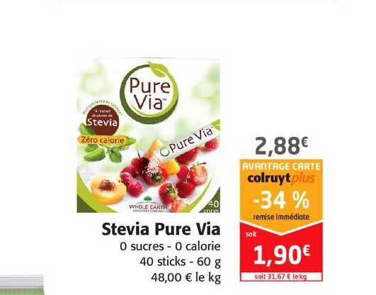 stevia pure via o sucres o calorie