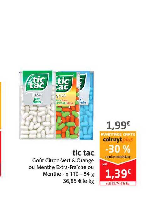 tic tac goût citron-vert & orange ou menthe extra-fraîche ou menthe