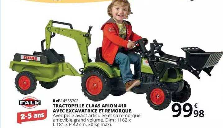 tractopelle claas arion 410 avec excavatrice et remorque falk