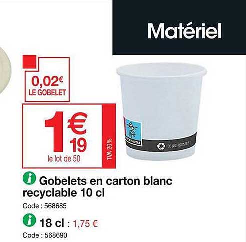 Gobelets En Carton Blanc Recyclable 10cl