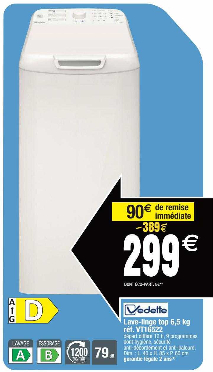 lave-linge top 6,5 kg vedette