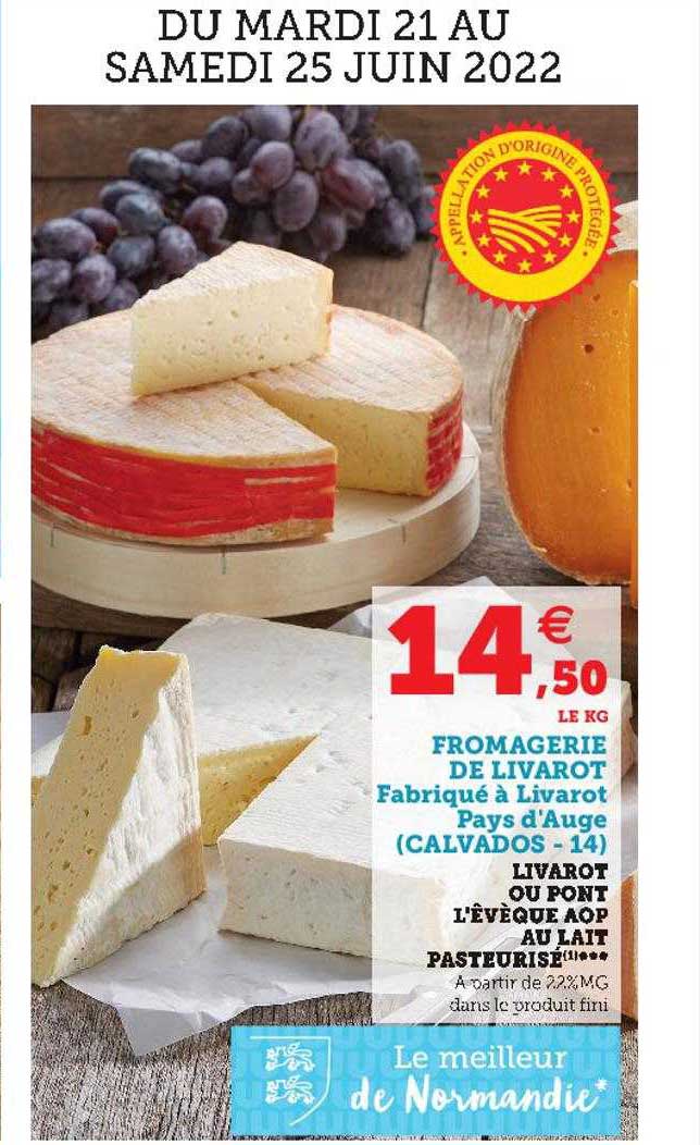 livarot ou pont l'évèque aop au lait pasteurisé