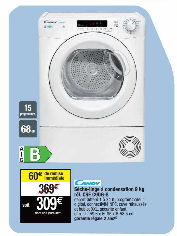 sèche-linge à condensation 9 kg candy
