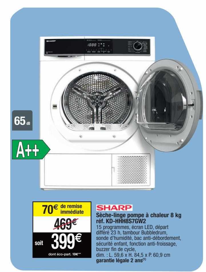 sèche-linge pompe à chaleur 8 kg sharp
