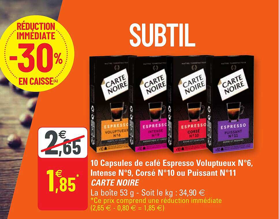 10 Capsules De Café Espresso Voluptueux N°6, Intense N°9, Corsé N°10 Ou Puissant N°11 Carte Noire