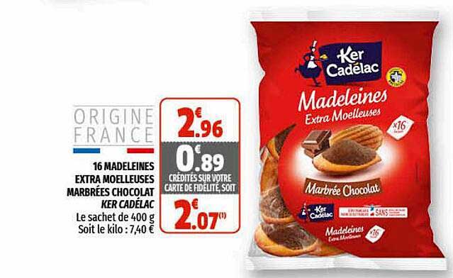 16 madeleines extra moelleuses marbrées chocolat ker cadélac