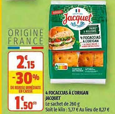 4 focaccias à l'origan jacquet