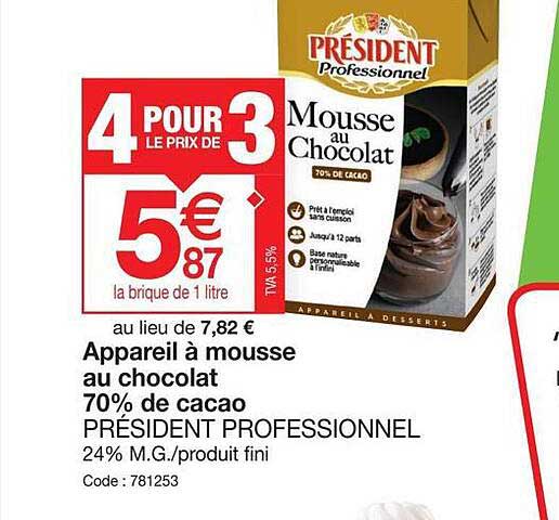 Appareil à Mousse Au Chocolat 70% De Cacao Président Professionnel
