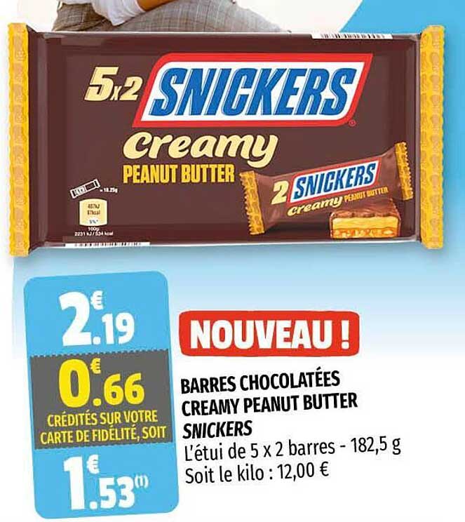 barres chocolatées creamy peanut butter snickers