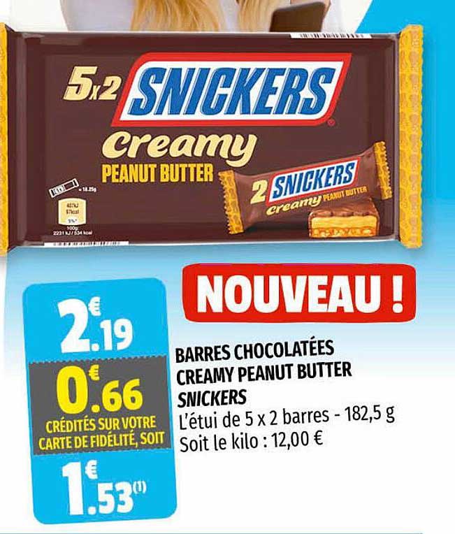 barres chocolatées creamy peanut butter snickers