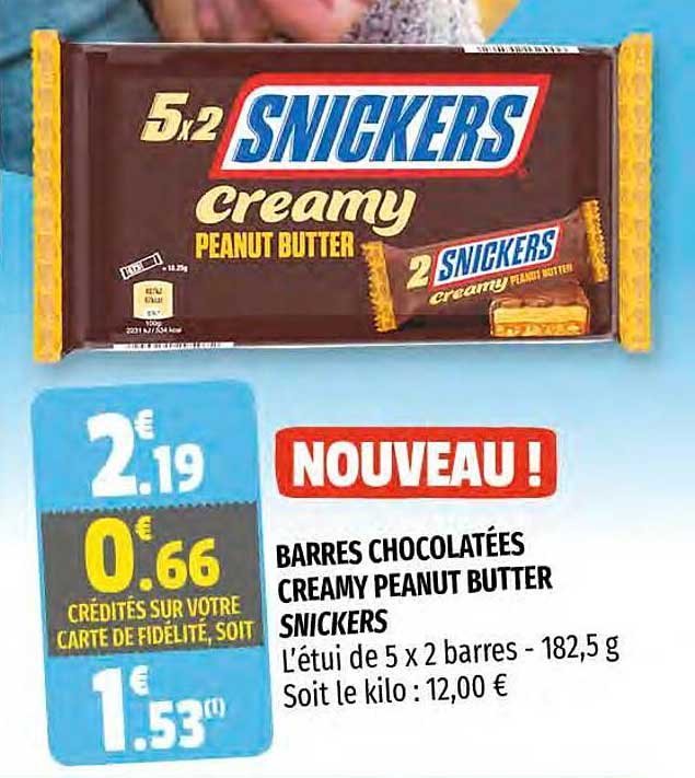barres chocolatées creamy peanut butter snickers