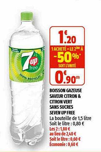 boisson gazeuse saveur citron & citron vert sans sucres seven up free