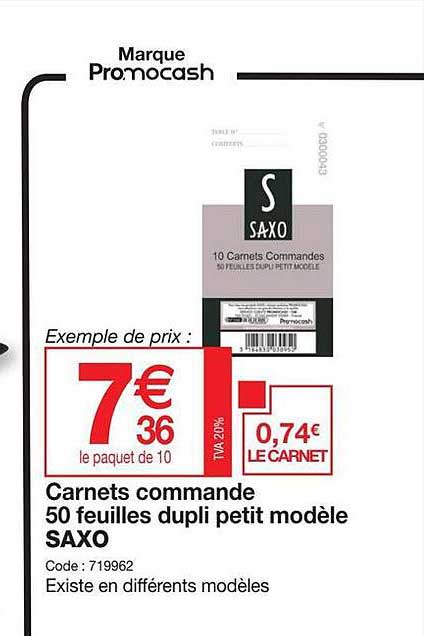 carnets commande 50 feuilles dupli petit modèle saxo