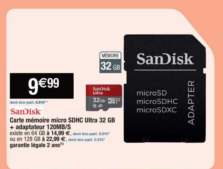 carte mémoire micro sdhc ultra 32 gb + adaptateur 120mb-s sanDisk