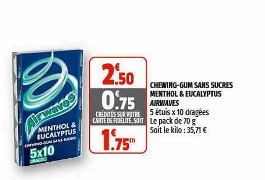 chewing-gum sans sucres menthol & eucalptus ariwaves