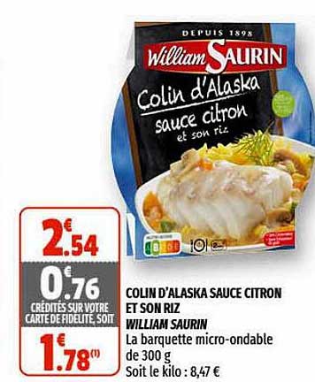 colin d'alaska sauce citron et son riz william saurin