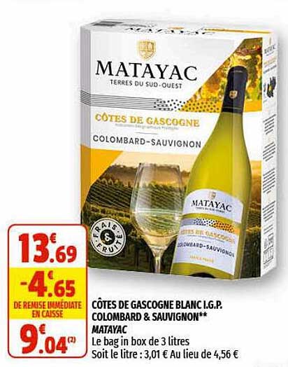 côtes de gascogne blanc i.g.p. colombard & sauvignon matayac