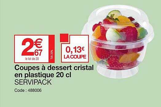 coupes à dessert cristal en plastique 20cl servipack