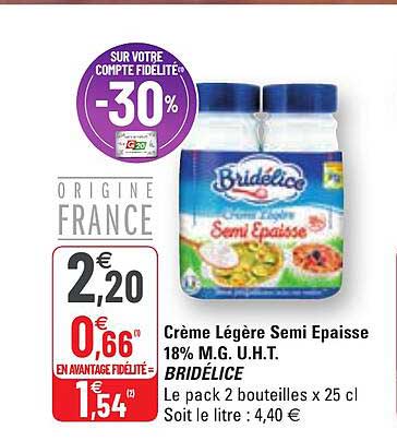crème légère semi épaisse 18% m.g. u.h.t. bridélice