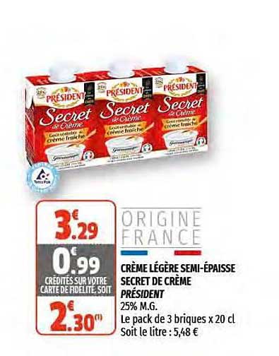 crème légère semi-épaisse secret de crème président