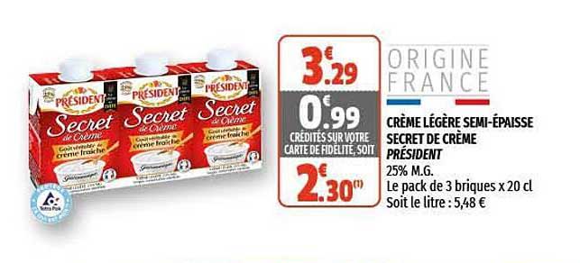 crème légère semi-épaisse secret de crème président