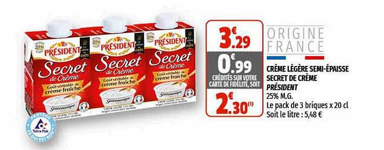 crème légère semi-épaisse secret de crème président