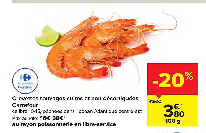 crevettes sauvages cuites et non décortiquées carrefour