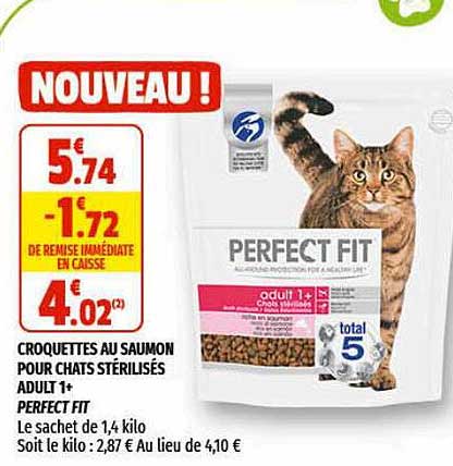 Croquettes Au Saumon Pour Chats Stérilisés Adult 1+ Perfect Fit
