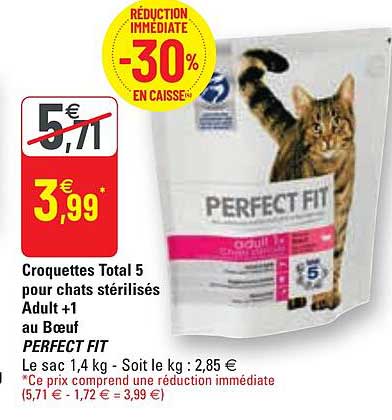 Croquettes Total 5 Pour Chats Stérilisés Adult +1 Au Boeuf Perfect Fit
