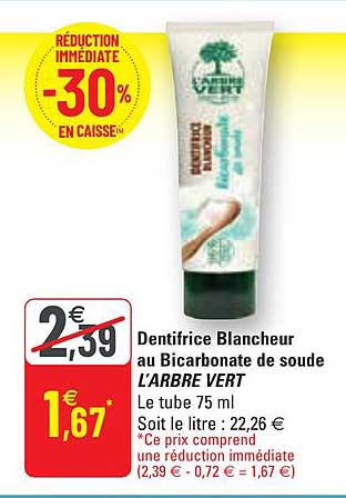 dentifrice blancheur au bicarbonate de soude l'arbre vert