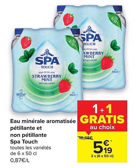 eau minérale aromatisée pétillante et non pétillate spa touch