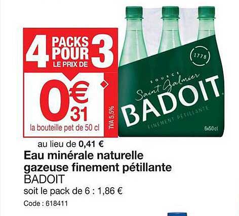 eau minérale naturelle gazeuse finement pétillante badoit